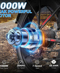 Close-up of the 1000W peak motor on the All Terrain Fat Tire Electric Bike for Adults, showcasing gears and tire.