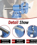 Heavy Duty Built Tough Multi Jaw Vise With 360 Degree Rotating Head And Swivel Base Wide Clamp Range, close-up details