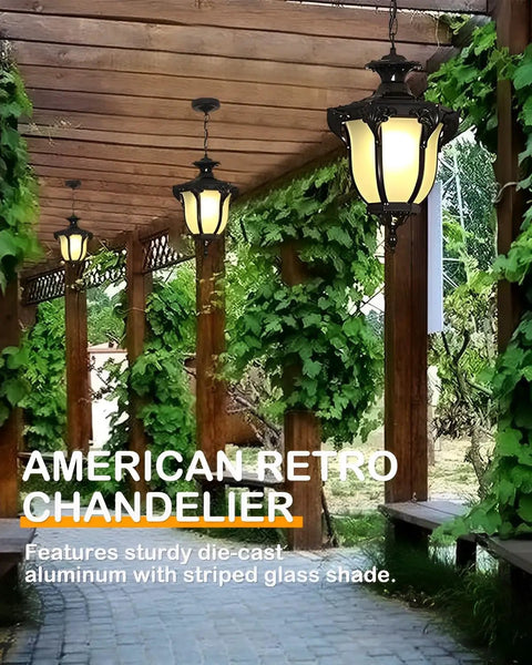 Rustic Victorian Outdoor Pendant Light E26 Waterproof Aluminum Hanging Lantern For Garden Porch Corridor Black Grape Frame Pavilion Style With Adjustable Suspension Mediterranean Art Deco Charm Old School Vibe on pergola walkway