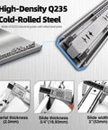 Heavy Duty Soft Close Drawer Slides Three Quarter Inch Thick 300 Lb Capacity Full Extension Ball Bearing Rails Built To Last One Pair with 2mm and 3/4 inch dimensions shown.