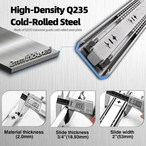 Heavy Duty Soft Close Drawer Slides With 300 Lb Full Extension Ball Bearing Rails For Cabinets And Tools Built Tough With smooth high-density Q235 cold-rolled steel