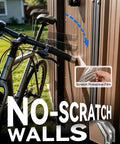 Close-up of a 6x4Ft Outdoor Storage Shed Waterproof Metal Garden Shed with no-scratch walls, showing protective film and bike storage.