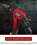 Heavy Duty Rivet Gun Kit With 4 Tool Free Interchangeable Heads and Carrying Case Includes 200 Rivets showing easy maintenance feature.