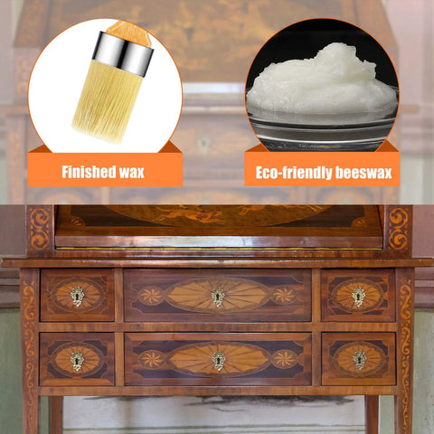 Clear Chalk Paint Wax For Furniture And Wood Finish Multipurpose Sealing Wax Kit With 7 Oz Jar And Wax Brush shown with furniture
