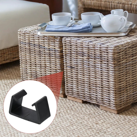 4-Pack 71mm Patio Furniture Clips For Modular Sectional Couches, shown with outdoor rattan furniture and close-up insert.