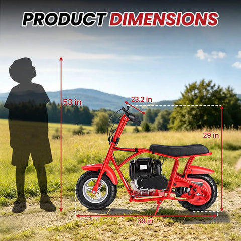 40Cc Gas Powered Mini Dirt Bike For Kids 8 14 With Automatic Transmission And Pull Start Off Road Pocket Motorcycle dimensions