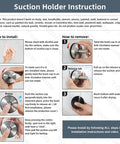 Instruction sheet showing installation and removal steps for matte black stainless steel suction cup hooks set.