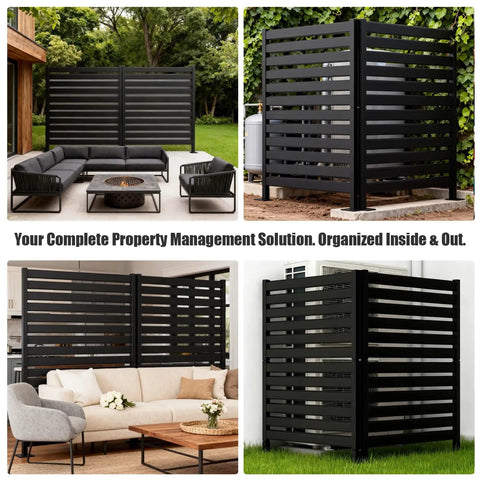 Double Layer Privacy Fence Four Panel Heavy Duty Wrought Iron Screen For Maximum Backyard Privacy Also Great For AC Units Trash Areas And Pool Enclosures 38 Inch Wide By 48 Inch High in various settings