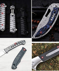 Four pocket knives showing heavy duty stainless steel handle screws and fasteners for No Nonsense T6 T8 Driver Compatible Hardware.