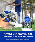 Heavy Duty Cart Airless Paint Sprayer For Interior And Exterior Jobs Featuring Stainless Steel Piston Pump Close-up of adjustable pressure control.