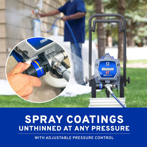 Heavy Duty Cart Airless Paint Sprayer For Interior And Exterior Jobs Featuring Stainless Steel Piston Pump Close-up of adjustable pressure control.