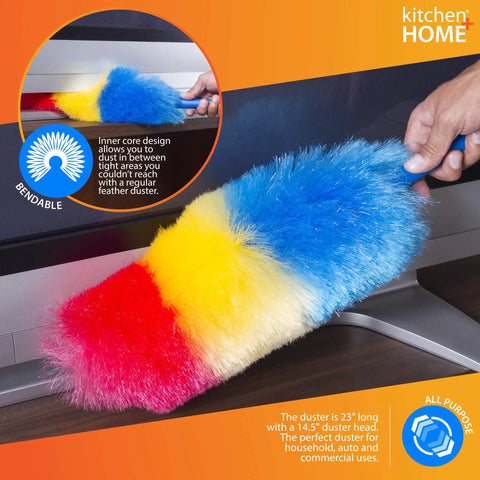 Rainbow 23 Inch Static Duster With Electrostatic Attraction Dust Sticks Like A Magnet Flexible Metal Core Easy Wipe Cleaner For Furniture Shelves Blinds And Delicate Surfaces A Handy Home Cleaning Tool