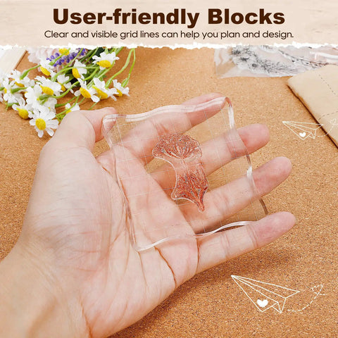 7 Pcs Acrylic Stamp Blocks Set With Grid Lines For Easy Stamping, clear acrylic block with grid for card making