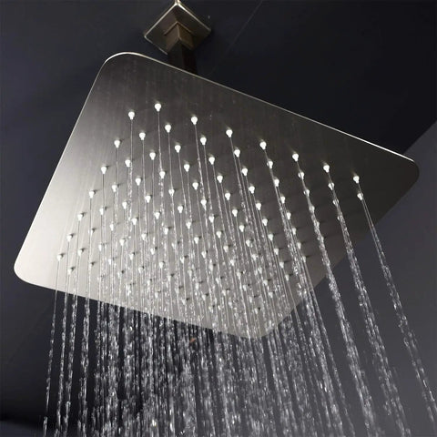 Shower Faucet Set With 12 Inch Square Head Pressure Balanced Valve Handheld Shower Spray Wall Mounted Bath Fixtures Kit In Brushed Nickel Finish Durable Valve System For Consistent Temperature And Water Pressure
