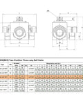 Taixin KHB3K 3/8-inch NPT female hydraulic three-way ball valve, L-bore, front and side views