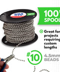 Beaded Ball Chain 4.5mm Nickel Plated Steel 100 Foot Spool with B Type Connectors 100 Pack Bundle Indoor Use Made in USA