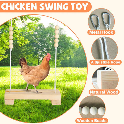 Chicken on 40cm Natural Wooden Chicken Swing Perch With Iron Monkey Decoration And Durable Rope For Hens And Backyard Birds