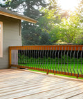 Straight Up Heavy Duty Cast Iron Curve Deck Balusters With Screws 29.5 Inch Wave Arc Metal Spindles on outdoor deck railing.
