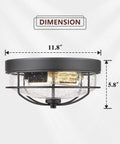 12 Inch 2 Light Farmhouse Flush Mount Ceiling Light With Seeded Glass Shade In Sand Black Finish Close To Ceiling Fixture dimensions
