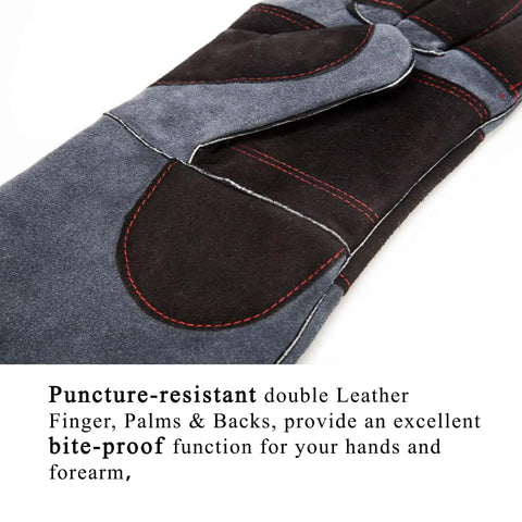 Animal Handling Gloves Bite Proof With Double Leather Reinforcement For Dogs Cats Birds Falcons Reptiles And More 16 Inch Grey Black Beefy Heavy Duty Grip And Forearm Protection For Safe Capture And Handling