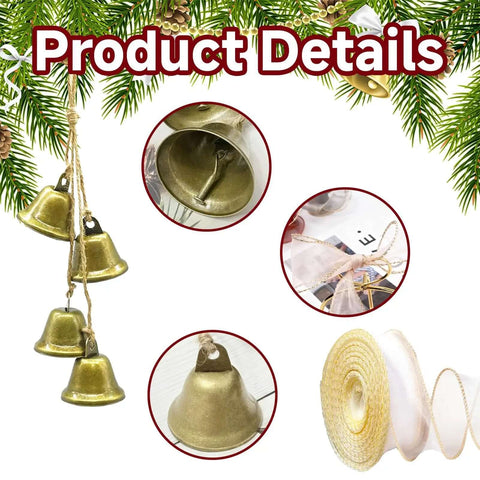 Farmhouse Bell Set For Cozy Rustic Vibes Antique Bronze Iron Cow Bells Door Hanging Decor Set Of 2 with jute rope and ribbon
