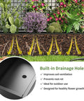 Metal Raised Garden Bed With Built In Trellis And Privacy Screen For Patio 71 Inch By 47.2 Inch By 16 Inch; drainage details shown