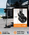 Heavy Duty 2,500 Lbs Dual 6 Inch Beefed Up Trailer Jack Swivel Caster with upgraded spoked wheels on a boat trailer
