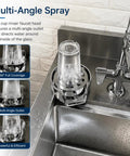 Slick Automatic Glass Rinser Head Powered By Standard Faucet Pressure For Quick Hands Free Cup Cleaning Heavy Duty Sink Attachment, showing multi-angle spray.