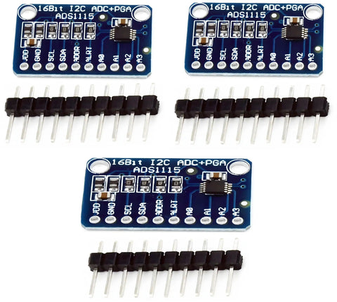Three Four Channel I2C ADC Modules With Programmable Gain Amplifier for Arduino, Raspberry Pi, and Industrial Apps, 16 Bit Resolution