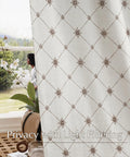 Farmhouse Diamond Geometric Curtain Panels 96 Inches Long W52 X L96 Natural Linen Semi Sheer 250Gsm Light Filtering Window Treatments For Living Room With Pocket Back Tab Cozy Vibe displayed in a living room setting.