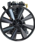Front view of pumping unit with flywheel replacement for EC2510E air compressor, showing robust metal flywheel.