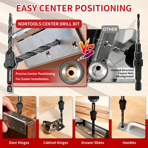 Professional 18 Piece Countersink Drill Bit Set Featuring Hex Shank Screwdriver Bits And Precision Depth Stop Collars for accurate center positioning.