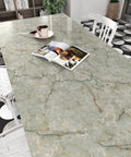 Dining table covered with Green Marble Vinyl Contact Paper Peel And Stick For Cabinets And Countertops Waterproof Self Adhesive Covering 15.8 By 472 Inches 51.6 Sq Ft Removable Desk Table Top Decor Film