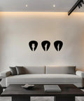 Set Of 3 Black Guitar Silhouette Wall Art On Engineered Wood 11x40 Inch Modern Wall Decor above a sofa in a living room.