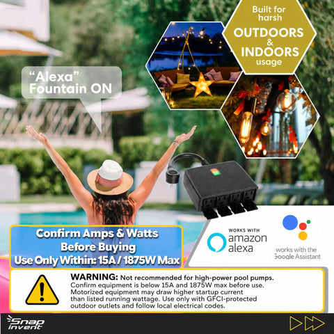 Heavy Duty Outdoor Power Strip With Wifi Control, Water Resistant Smart Outlet Bar Runs Like A Dream With Alexa And Google, Four Socket backyard extension cable by pool with user activating features.