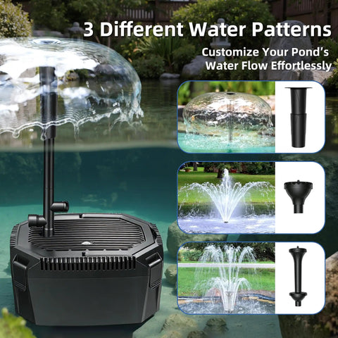 All In One Pond Filtration Kit With 18W UV Light And 660 GPH High Flow Pump Three Water Patterns image showing fountain options