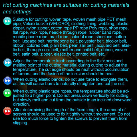 Instructions for using Heat Cutting Ribbon And Rope Cutter Electric With Adjustable Temperature Portable Thermal Cutter.