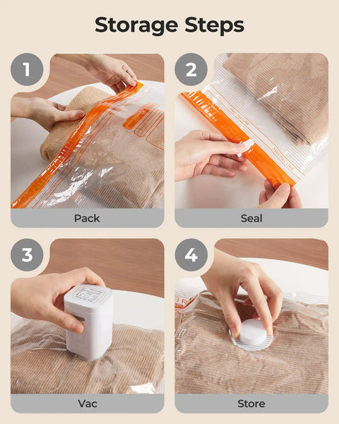 Step-by-step use of Rechargeable Air Pump Vacuum Bags For Travel Pack Kit Portable Space Saving Compression Bags For Clothes 18 Piece