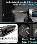 Beefy Biometric Gun Safe for 12 Rifles and 4 Pistols With Digital Keypad featuring industrial-grade drill resistance demonstration