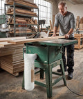 Heavy Duty Table Saw Dust Collector Bag With Clear View Window For 10 Inch Table Saws And 2 Point Five Inch Fittings on green saw.