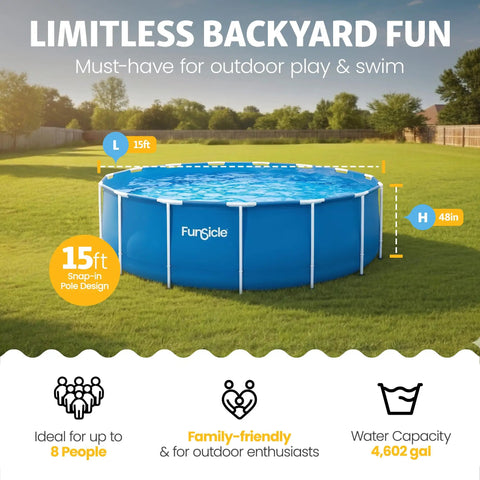 Top Tier 15 Foot Round Above Ground Pool Featuring Lightning Fast Snap Lock Assembly Durable Steel Supports And Smooth Inner Sleeve, 15ft round, 48in deep, backyard fun.