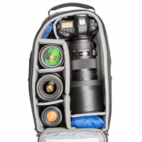 StreetWalker Pro V2 Camera Backpack TT476 with camera and lens storage, minimalist black design, padded dividers visible