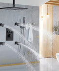 Bathroom setup with Shower Body Spray Solid Brass Massage Jets With Wall Mount, Dope Matte Black Swivel Shower Head, Independent Flow Control