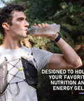 Man wearing 5L Hydration Running Vest With Dual 500ml Soft Flasks, Lightweight Nylon Pack, Adjustable Chest Straps, drinking water, outdoors