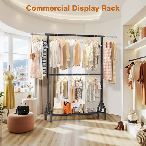 Built Like A Boss Double Rod Clothing Rack In Matte Black Steel, Handles Up To 622 Lbs Dead Flat With Zero Flex, Tall Garment Rack With Roomy Storage Shelves For Your Whole Closet Setup Today