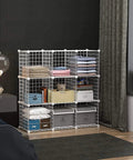 9-Cube Wire Storage Organizer System, Metal Grid Shelving, Modular Bookshelf and Closet Cabinet for Home Office Living Room, White Finish