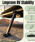 Heavy Duty Aluminum RV Anti-Wobble Stabilizer With Ratchet Tension under parked RV