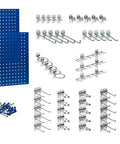 Heavy Duty Steel Pegboard Garage Wall Organization System with Customizable 63 Piece Hook Set and Dual 24 Inch LocBoard Panels in Blue