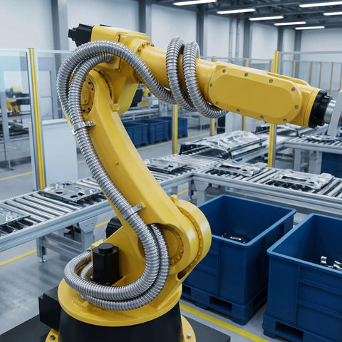 Tough As Nails Stainless Steel Flexible Conduit And Wire Loom Cable Sleeve Tube for robotic arm wiring in machinery.