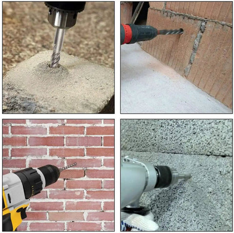 20 Piece SDS Plus Drill Bits And Chisels Set For Hammer Drills With Portable Plastic Case Concrete Masonry Kit in use on brick and stone